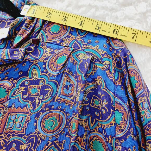 Pendleton Blouse Size 8 Blue Gold Paisley Boho Luxe Art Teacher Witchy Office - Picture 11 of 16